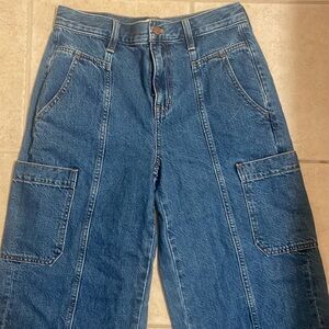Madewell petite baggy straight cargo jeans in codey wash